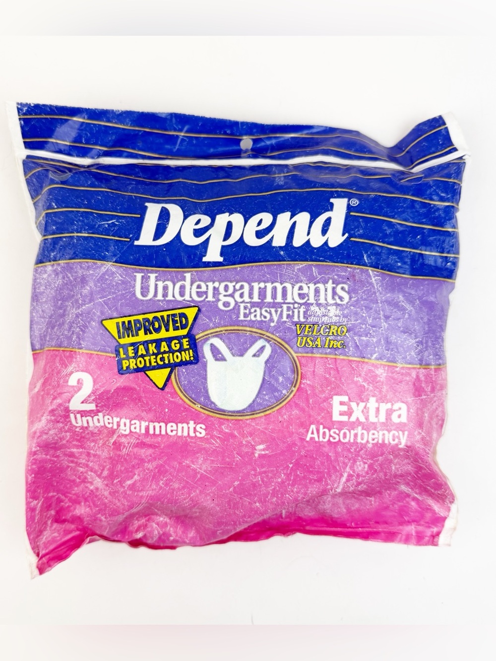 Vintage Depend Undergarments EasyFit Adult Diapers Hook Loop 2 Pack 1996 NOS